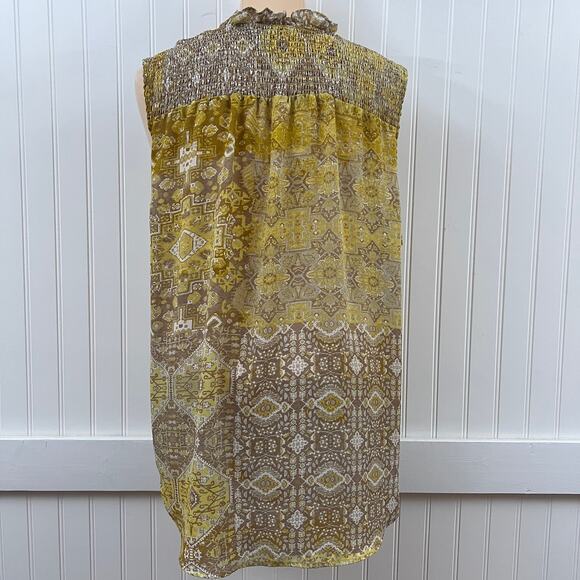 Alex & Lili Sleeveless Blouse Yellow Abstract Popover Lightweight Flowy Top L - Picture 3 of 10
